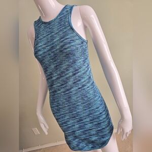 🌈XXI Fitted Hues of Blue Striped Colorful Sleeveless Mini Dress Summer Size L